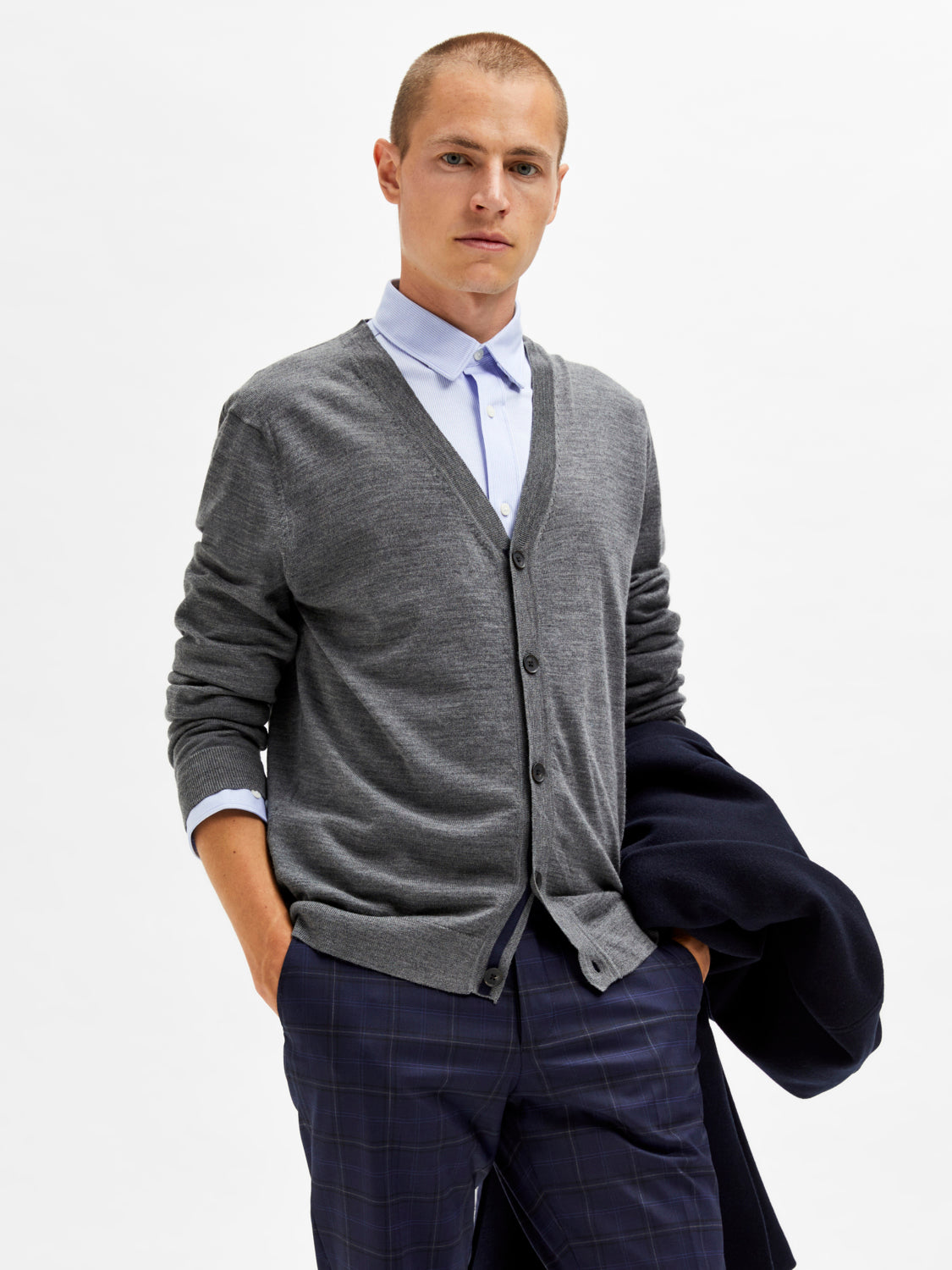 Town ullcardigan - Grå/ Dark Grey Melange